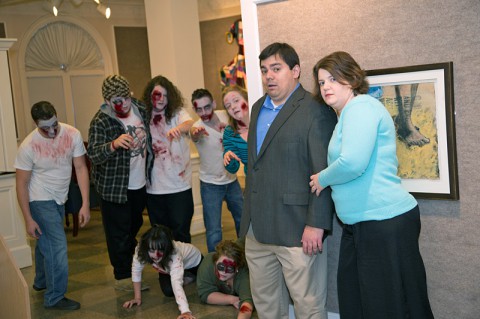 Dr. Antonio Thompson and Dr. Amy Thompson are spreading the word about the new scholarly book they are co-editing, “The Real World Implications of a Zombie Apocalypse.” (Photo by Beth Liggett/APSU staff)