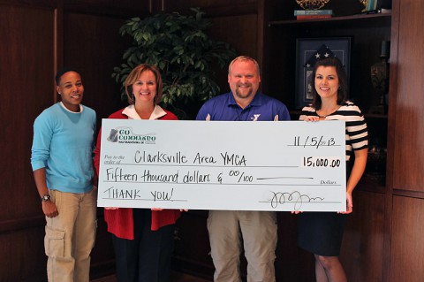 YMCA check was accepted by James “O’Bee” O’Bryant, Executive Director of the Clarksville Area YMCA. From L to R: Channel Lemon, Race Director; Christy Batts, CDE Lightband; James “O’Bee” O’Bryant; Jessica Goldberg, Race Director.
