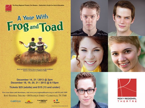 "A Year With Frog and Toad" at the Roxy Regional Theatre starring (Top L to R) Michael Spaziani, Josh Bernaski, Jacque Clydesdale, Michelle Foletta and RJ Magee.