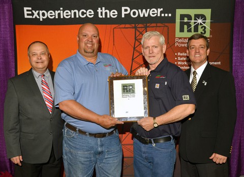 (L-R), Brent McKinney, chair of APPA's RP3 Review Panel, Keith Cutshall, CDE Lightband safety director, John Wallis, CDE Lightband working foreman, and Mike Hyland, APPA senior vice president of engineering and operations.