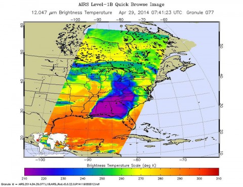 An unusually quiet start to the spring 2014 tornado season in the United States ended abruptly April 27th, as a severe weather outbreak moved through the central and southern U.S. April 27th-29h. (NASA/JPL-Caltech) An unusually quiet start to the spring 2014 tornado season in the United States ended abruptly April 27th, as a severe weather outbreak moved through the central and southern U.S. April 27th-29h. (NASA/JPL-Caltech)