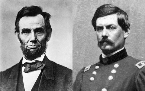 (L) Abraham Lincoln and (R) George B. McClellan.