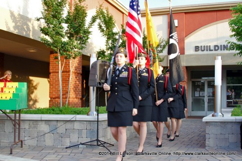 The Montgomery Central JROTC Color Guard posts the colors