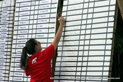 A volunteer updates the standings board at the 2014 APSU Governor's Bass Tournament