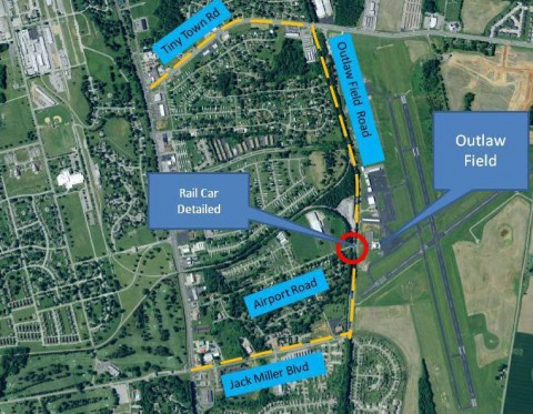 Map of area around train car derailment. Map of area around train car derailment.