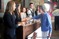 Clarksville Mayor Kim McMillan greets the greeters at the Liberty Park Grill on Saturday