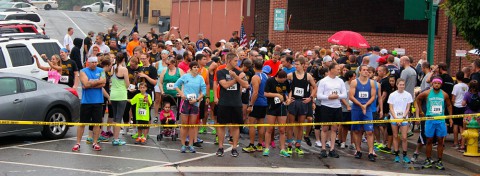 Runners gather at the starting line for the Inaugural Bubba Johnson Memorial 5K Road Race.