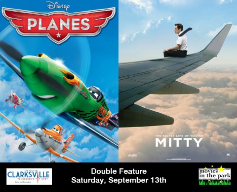 Planes and The Secret Life of Walter Mitty to be featured Saturday, September 13th at Clarksville's Movies in the Park.