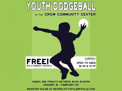 Youth Dodgeball League to be held at Crow Community Center starting January 9th, 2014.