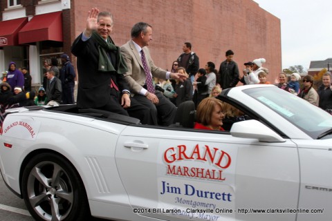 State Representative Joe Pitts and Montgomery County Mayor Jim Durrett the parade Grand Marshal ride together during the 2014 Veterans Day Parade