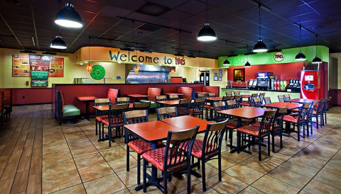 The interior of Moe’s Southwest Grill.