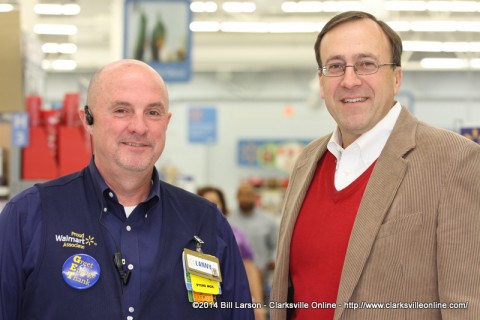 Store manager Lanny Barker with Mark Holleman