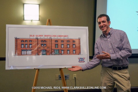 Matt Cunningham gave a presentation at the Hilton Garden Inn showing the plans for Old Glory Distillery, Friday.