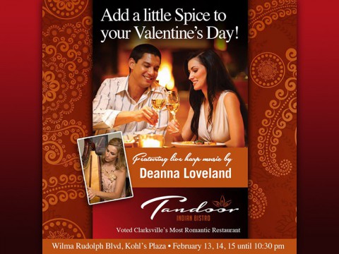 Clarksville's Tandoor Indian Restaurant to create that romantic atmosphere for you this Valentine's Day.