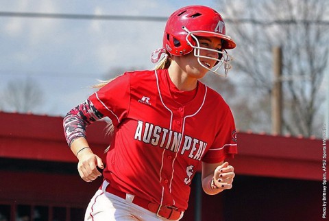 Austin Peay senior Laurel Burroughs’ hits two run homer to power Lady Govs past Northern Kentucky in Game 1. (APSU Sports Information) Austin Peay senior Laurel Burroughs’ hits two run homer to power Lady Govs past Northern Kentucky in Game 1. (APSU Sports Information)