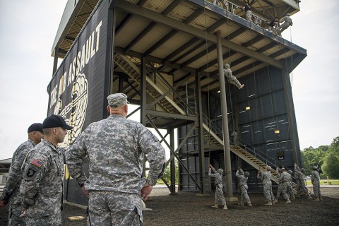 Gen. Raymond T. Odierno, the Army chief of staff, watches Soldiers rappel at The Sabalauski Air Assault School, Fort Campbell, Ky., May 15, 2015. Odierno's visit included speaking with senior Fort Campbell officials and observing unit training. (Staff Sgt. Terrance D. Rhodes, 101st Airborne Division (Air Assault) Public Affairs)