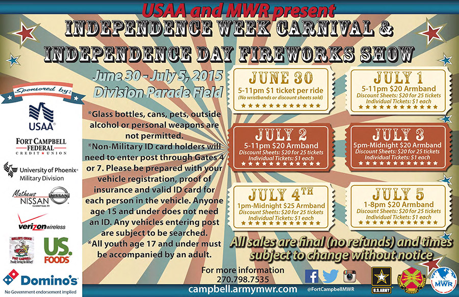 Fort Campbell's Annual Independence Week Carnival and Fireworks to be held June 30th July 5th