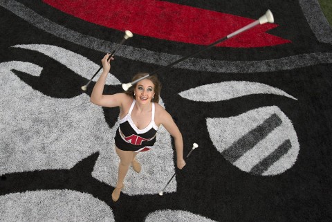 Hannah Johstono, the Governor's Own Marching Band's featured twirler, was named 2015 College Miss Majorette of Tennessee and will compete in a national competition this summer. (Beth Liggett, APSU) 