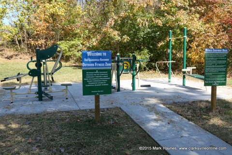 Outdoor Fitness Gym at the Mary’s Oak Trailhead of the Clarksville Greenway.