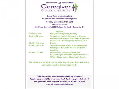 Alzheimer's Association to host Caregiver Conference at Workforce Essentials on Monday, December 14th