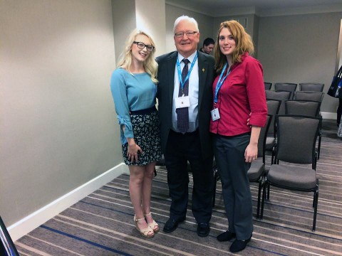 APSU students Sara Alexander and Jennifer Keller with Phi Alpha Theta Executive Director Jack Turnstall at the PAT national conference in Orlando, FL. (Austin Peay State University)