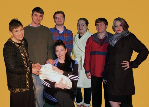 “Allocating Annie” at the Cumberland Arts Centre Dinner Theatre stars (L to R) Trudy Stein Hart, Jeremy Sanders, Christian Harrison, Kristin Dickinson, Alex Maynard, Kristi Blount. (Seated) Shellene Kent Keiffer. (Art Conn)