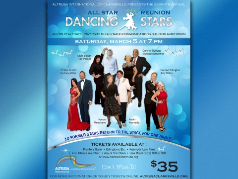 Dancing with the Stars to be held at 7:00pm on Saturday March 5th, 2016 at the APSU Music/Mass Communications Building.