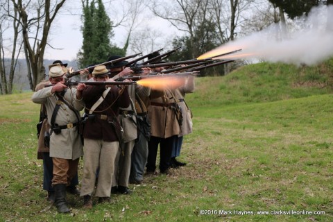 The 5th Tennessee demonstrating musket firing at Fort Defiance Interpretive Center.