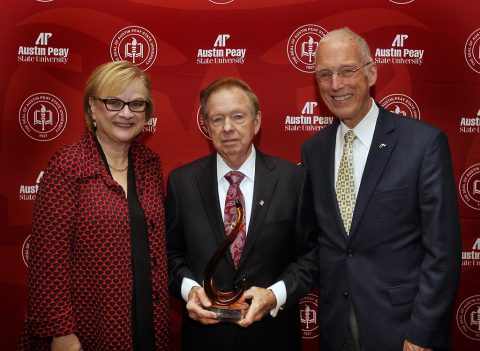 APSU President Alisa White, Wayne Ard and former APSU President Oscar Page. (Robert Smith | APSU Public Relations and Marketing)