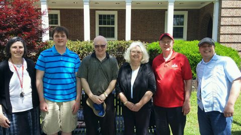 Mary Winters APSU Latin instructor; Alexander Kee, APSU student; Grady Warren, Kaye Warren, Dr. Tim Winters, APSU professor of Classics, and Dr. Stephen Kershner, assistant professor of Classics, celebrate the presentation of a new scholarship. 