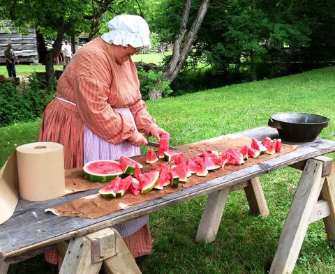 Celebrate Independence Day the old-fashioned way--enjoy a slice of springhouse cooled watermelon at The Homeplace 1850s Farm in Land Between The Lakes! (Staff photo)