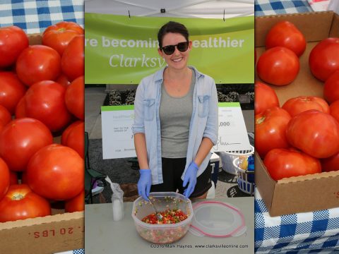 Montgomery County Health Educator Megan Carroll was at the Clarksville Downtown Market this past Saturday handing out samples of freshly made Citrusy Pico De Galio.