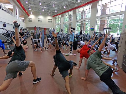 Warm up exercises, led by Sara Kluttz, owner of Prime Fitness Clarksville, helped get everyone prepare for their work-out.