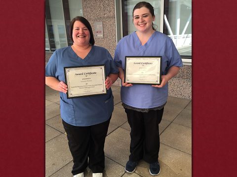 APSU Nursing Student Leanna Swaney (left) won the Credo Award and Student Emily Reeve (right) won the Florence Nightingale Award.