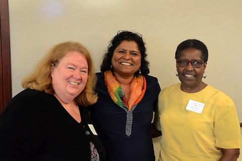 (Left to right) Tracy Nichols, APSU communication department, joins Mani Hull, director of TN Campus Compact, and Willodean Burton, APSU biology department, at EXL Symposium.