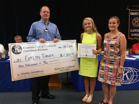 (L to R) Kiwanis Club President Phillip Tucker, Evelyn Turner and her mother Kimberly Turner.