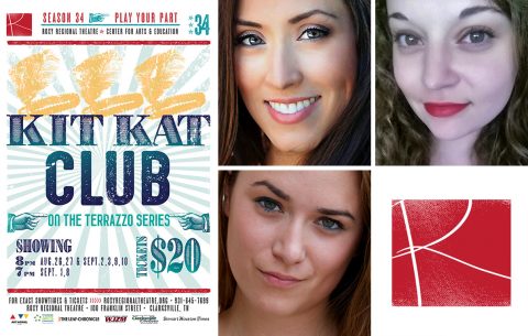 (Top L to R) Katherine Sandoval Taylor, Reyna Bolton and Emily Rourke star in the Roxy Regional Theatre's "Kit Kat Club".