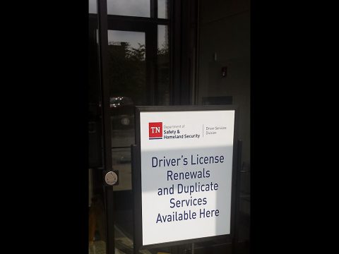 A sign at Clarksville City Hall directs citizens to the first floor revenue collection office, where they now can renew or replace state driver’s licenses and identification cards.