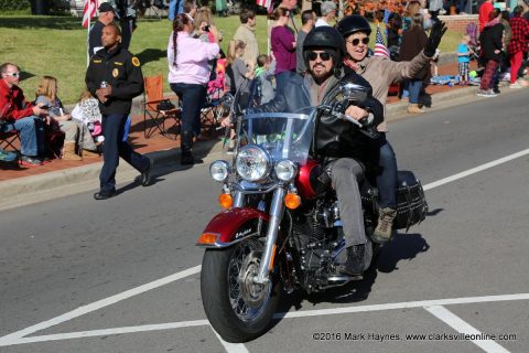 Country singer Billy Ray Cyrus leds a group of motorcyclists in support Operation Home Front in the Clarksville-Montgomery County Veterans Day Parade.
