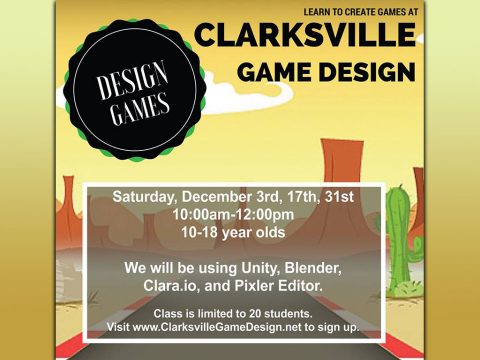 Clarksville Youth Game Design Club to be held at Clarksville-Montgomery County Public Library Saturday, December 17th Clarksville Youth Game Design Club to be held at Clarksville-Montgomery County Public Library Saturday, December 17th