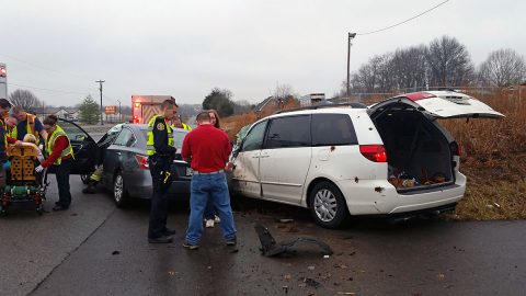 Clarksville Police Officers respond to a traffic accident today on Jack Miller Boulevard. Clarksville Police Officers respond to a traffic accident today on Jack Miller Boulevard.