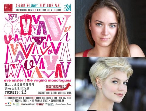 Emily Rourke (top) and Leigh Martha Klinger (bottom) star in "The Vagina Monologues" at the Roxy Regional Theatre.