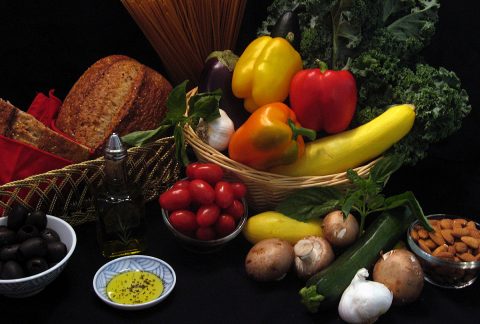 Assorted foods for the Mediterranean Diet - whole grains, olives, olive oil, vegetables, nuts. (American Heart Association) Assorted foods for the Mediterranean Diet - whole grains, olives, olive oil, vegetables, nuts. (American Heart Association)