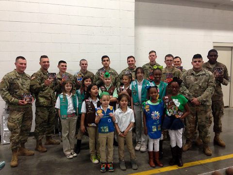 Girl Scouts with Fort Campbell soldiers on March 17th.
