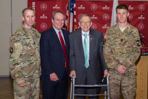 Cadet Zachary C. Lepley is honored with the 2017 CSM Darol Walker Award on Thursday, April 27, 2017 at Austin Peay State University. (Cassidy Graves, APSU)