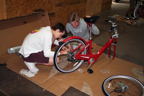 Clarksville Academy student assembles a new BCycle for the City of Clarksville bike-sharing program.