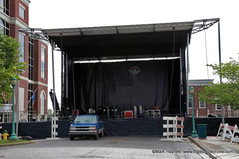 The Rivers and Spires Public Square Stage being prepared for tonights events.