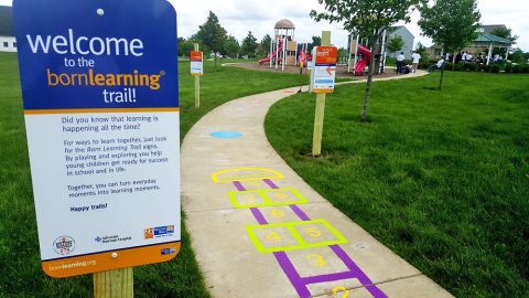 A Born Learning Trail like this one will be installed at Liberty Park. The program was created by United Way Worldwide to promote activity and early learning opportunities for young children. A Born Learning Trail like this one will be installed at Liberty Park. The program was created by United Way Worldwide to promote activity and early learning opportunities for young children.