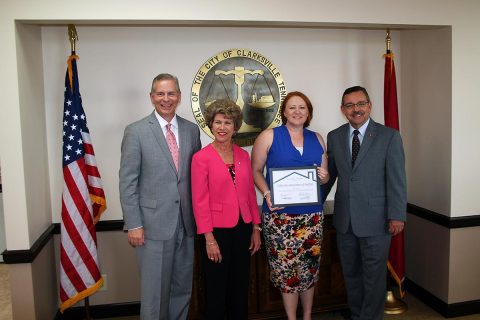 Tennessee State Representative Joe Pitts, left, joins Clarksville Mayor Kim McMillan, Clarksville Association of Realtors Director Deb-Haines Kulick and THDA Executive Director Ralph Perrey at a 'Thank You Clarksville' reception to honor the work of local lenders and realtors who have helped homebuyers obtain $3.75 million in THDA loan assistance since March 1st.