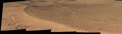NASA's Opportunity Mars rover passed near this small, relatively fresh crater in April 2017, during the 45th anniversary of the Apollo 16 mission to the moon. (NASA) NASA's Opportunity Mars rover passed near this small, relatively fresh crater in April 2017, during the 45th anniversary of the Apollo 16 mission to the moon. (NASA)